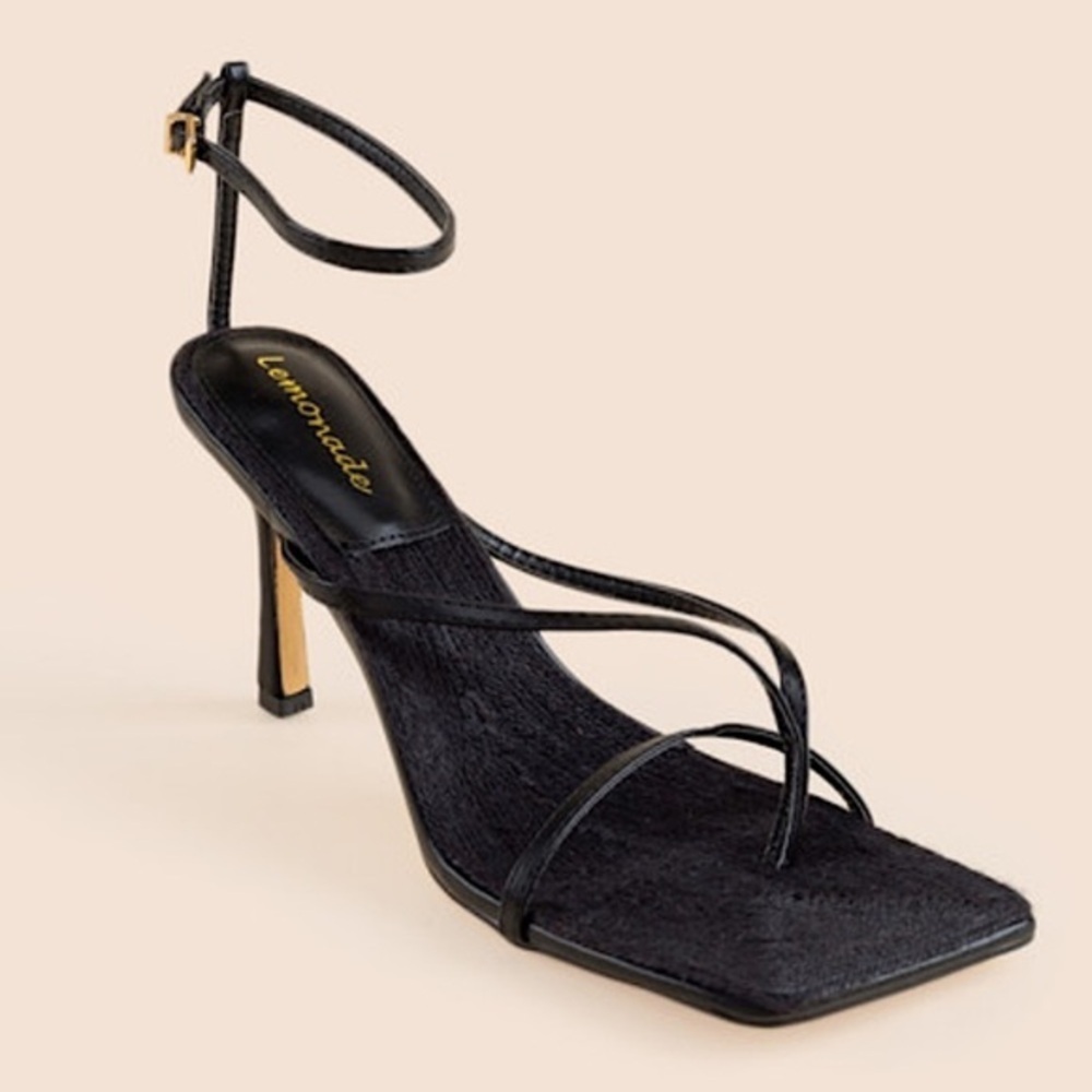 BLACK STRAPPY SQUARE TOE STILETTO HEELS 7